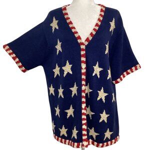 Patriotic Quacker Factory Red Wight & Blue Flag‎ Cardigan Sweater Womans Size 1X